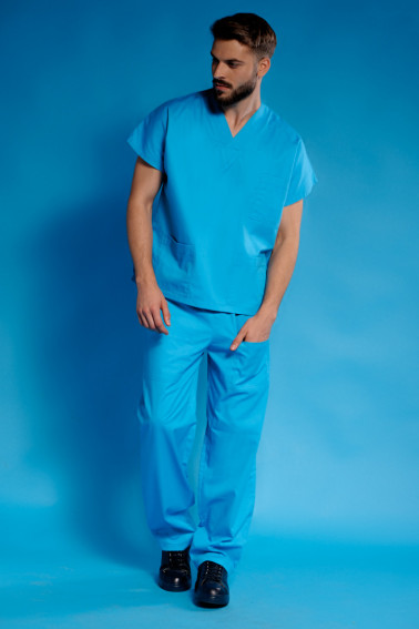 Bluză medicală albastru deschis cu guler in V - Medical - Davido Design