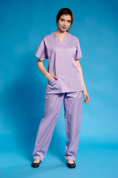 Bluză medicală liliac cu guler in V - Medical - Davido Design