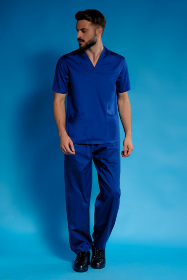 Bluză medicală albastră cu guler in V - Medical - Davido Design