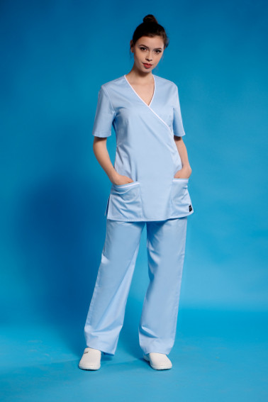 Uniformă medicală cu bluza kimono bleu - Medical - Davido Design