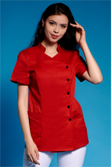 Bluză medicală roşie cu nasturi metalici - Medical - Davido Design