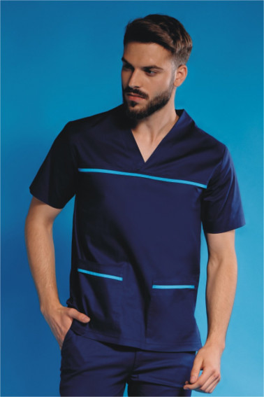 Bluză medicală bleumarin cu accente bleu - Medical - Davido Design