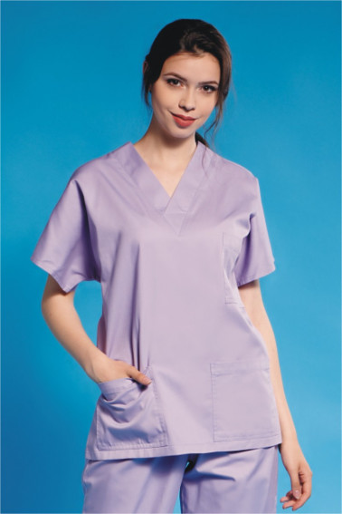 Bluză medicală liliac cu guler in V - Medical - Davido Design