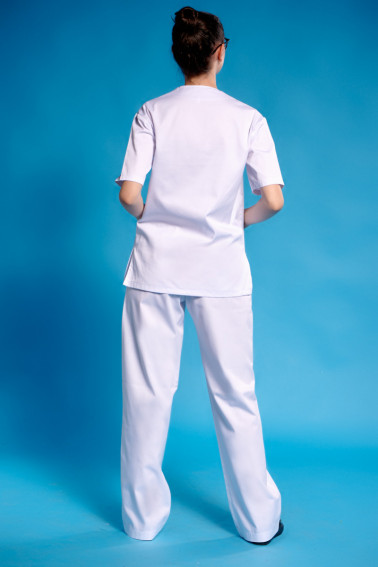 Pantaloni albi cu betelie cu elastic - Medical - Davido Design
