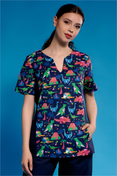 Bluză curaţenie bleumarin imprimeu cu dinozauri - Curatenie - Davido Design