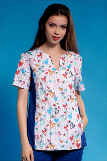 Bluză curaţenie albastră imprimeu cu inimioare - Curatenie - Davido Design