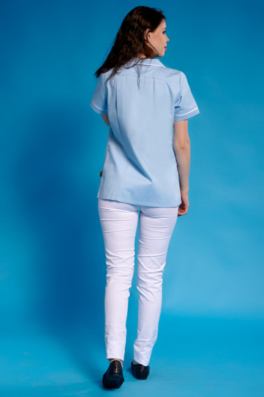 Bluză medicală bleu cu accente albe - Medical - Davido Design