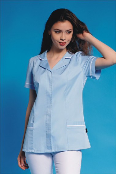 Bluză medicală bleu cu accente albe - Medical - Davido Design