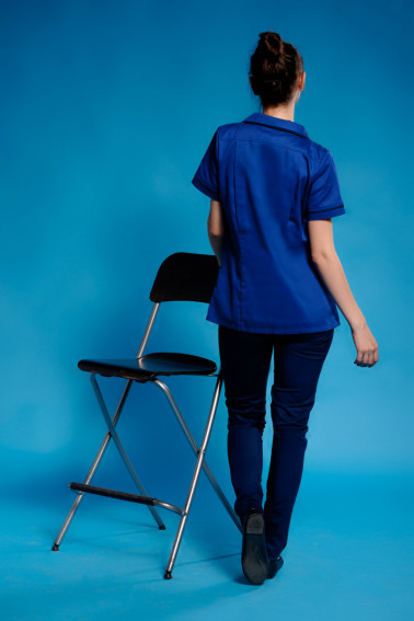 Bluză medicală albastră damă cu accente bleumarin - Medical - Davido Design