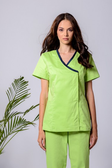 Bluză medicală damă verde crud cu accent bluemarin - Medical - Davido Design