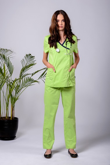 Uniformă medicală damă verde crud cu accent bleumarin - Medical - Davido Design