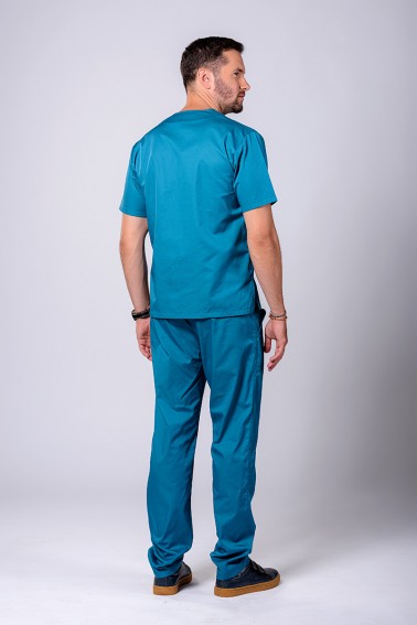 Bluză medicală bărbătească dark marine cu accent coral - Medical - Davido Design