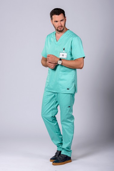 Uniformă medicală bărbătească cu decolteu in V Aqua - Medical - Davido Design