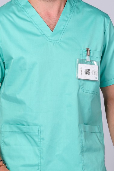 Bluză medicală bărbătească cu decolteu in V Aqua - Medical - Davido Design