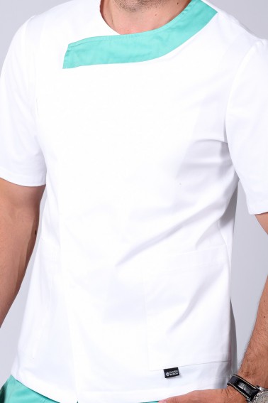 Bluză medic albă cu accent verde deschis - Medical - Davido Design