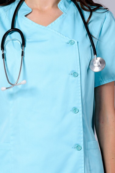 Bluză medicală damă turcoaz închisă în nasturi - Medical - Davido Design