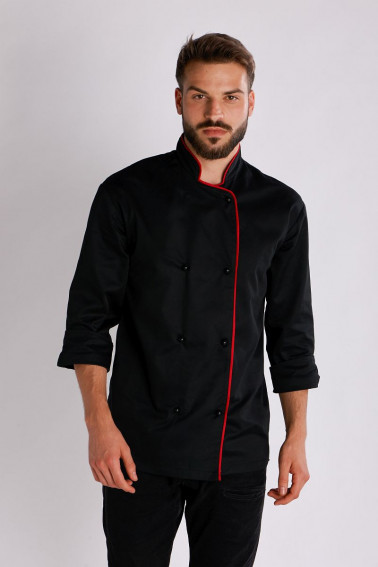 Tunică bucătar neagră cu accente roşii - Restaurant - Davido Design