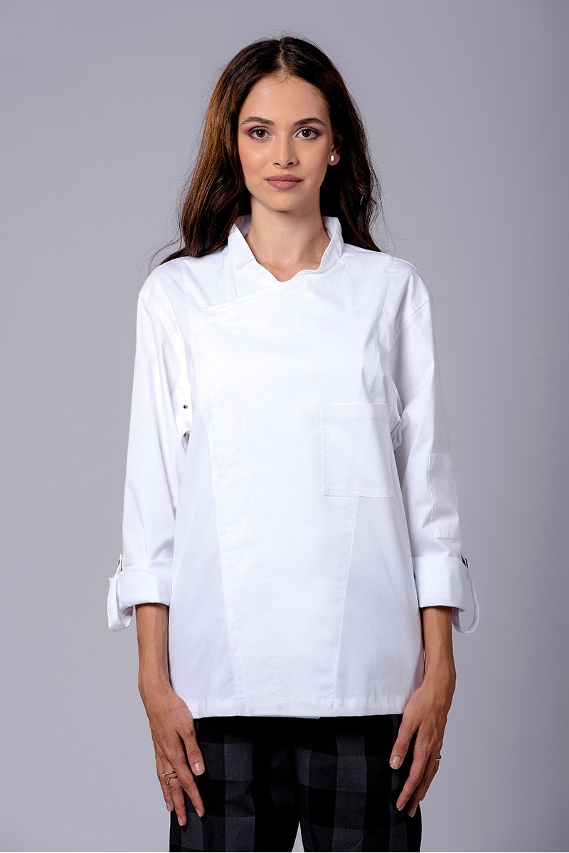 Tunică bucătar damă albă cu fentă ascunsă - Colecții - Davido Design