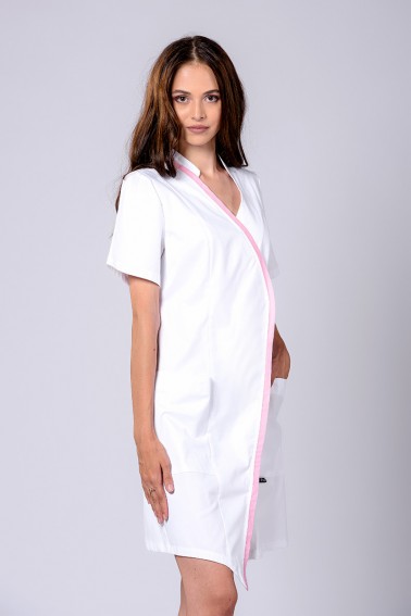 Rochie medicală albă cu bie roz - Colecții - Davido Design