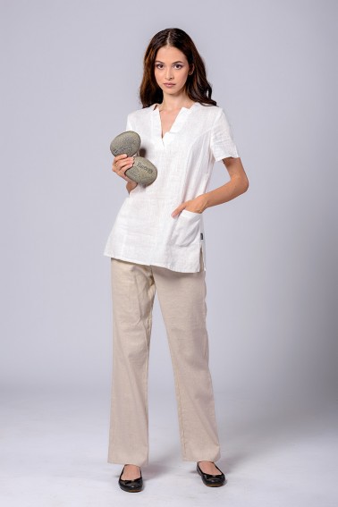 Uniformă Spa din in cu bluză cu decolteu în V - Colecții - Davido Design
