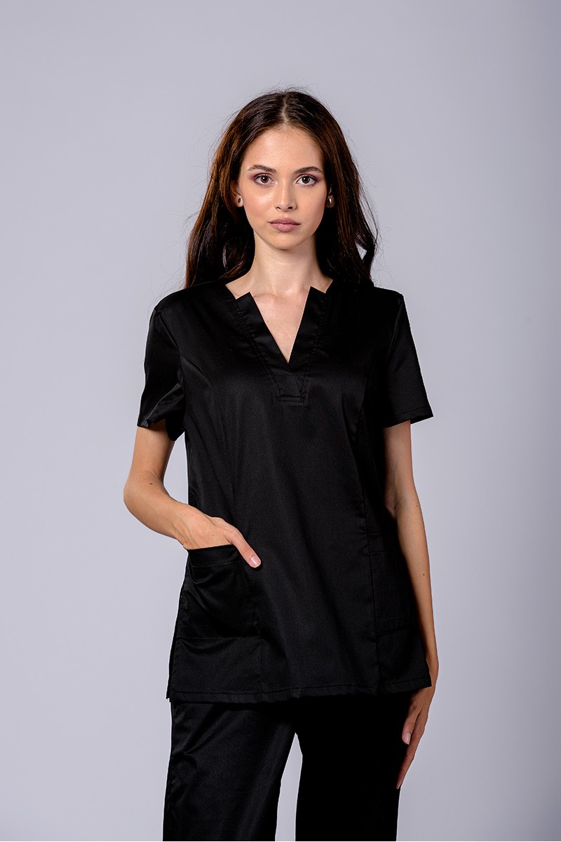 Bluză neagră damă cu guler în V - Colecții - Davido Design
