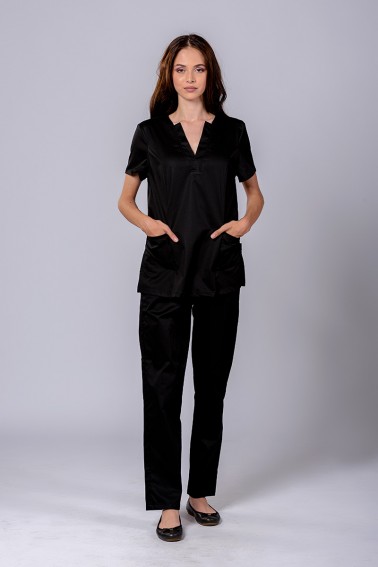 Bluză neagră damă cu guler în V - Colecții - Davido Design