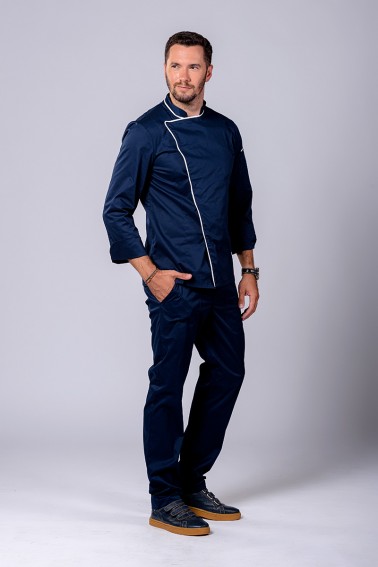 Uniformă bucătar bărbat bleumarin cu accent alb - Colecții - Davido Design