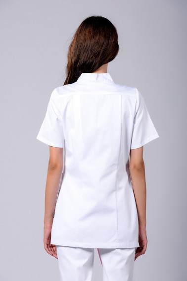 Bluză SPA damă albă asimetrică cu bie roz - Colecții - Davido Design