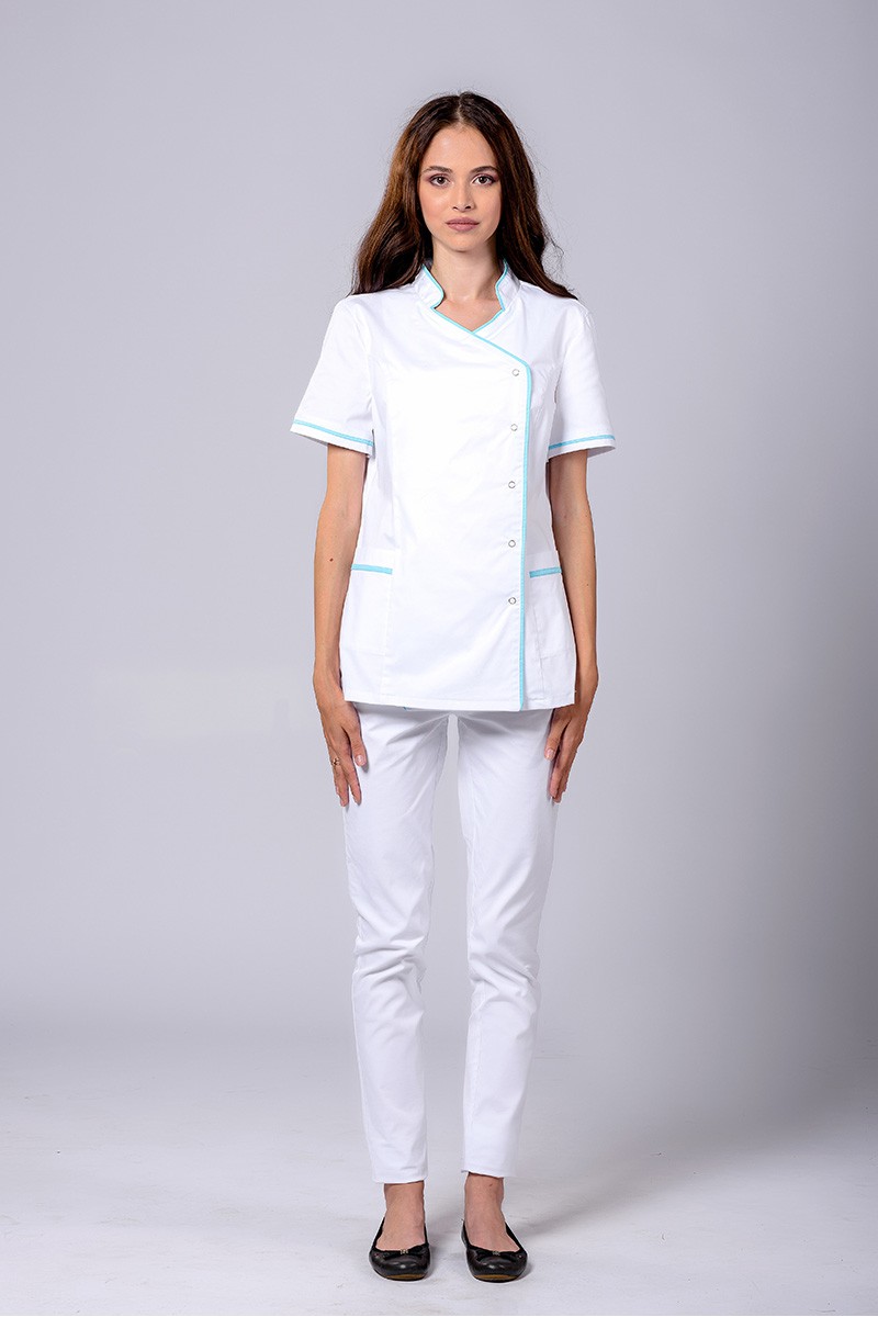 Uniformă medicală damă în capse cu bie turcoaz - Medical - Davido Design