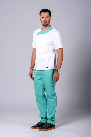 Uniformă medic albă cu accent verde deschis - Medical - Davido Design