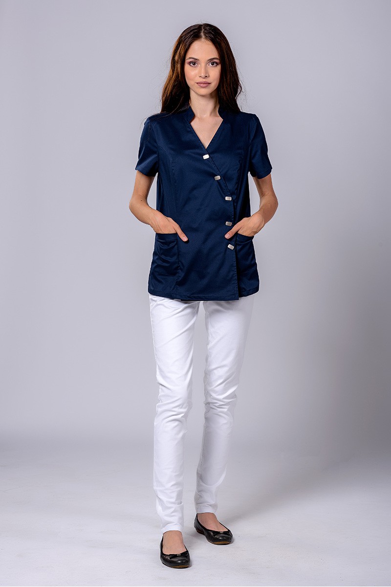 Uniformă medicală damă bleumarin / albă cu capse - Medical - Davido Design