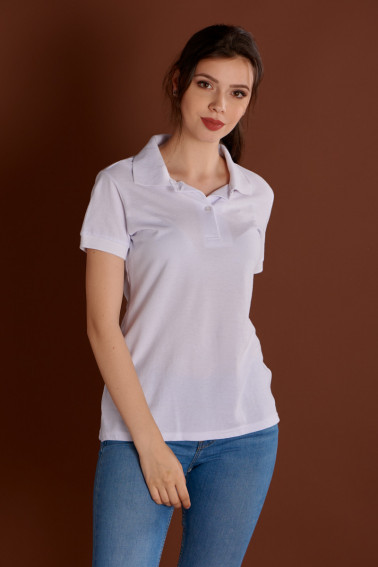 Tricou polo damă alb bumbac 100% - Tricouri - Davido Design