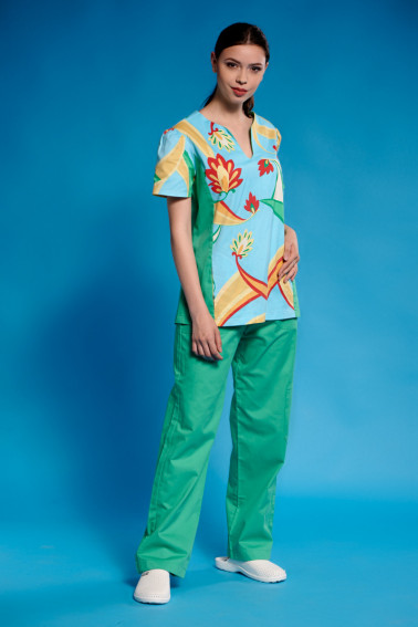 Uniformă medicală verde cu imprimeu floral - Medical - Davido Design