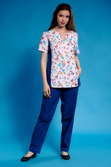 Uniformă medicală  albastră imprimeu cu inimioare - Medical - Davido Design